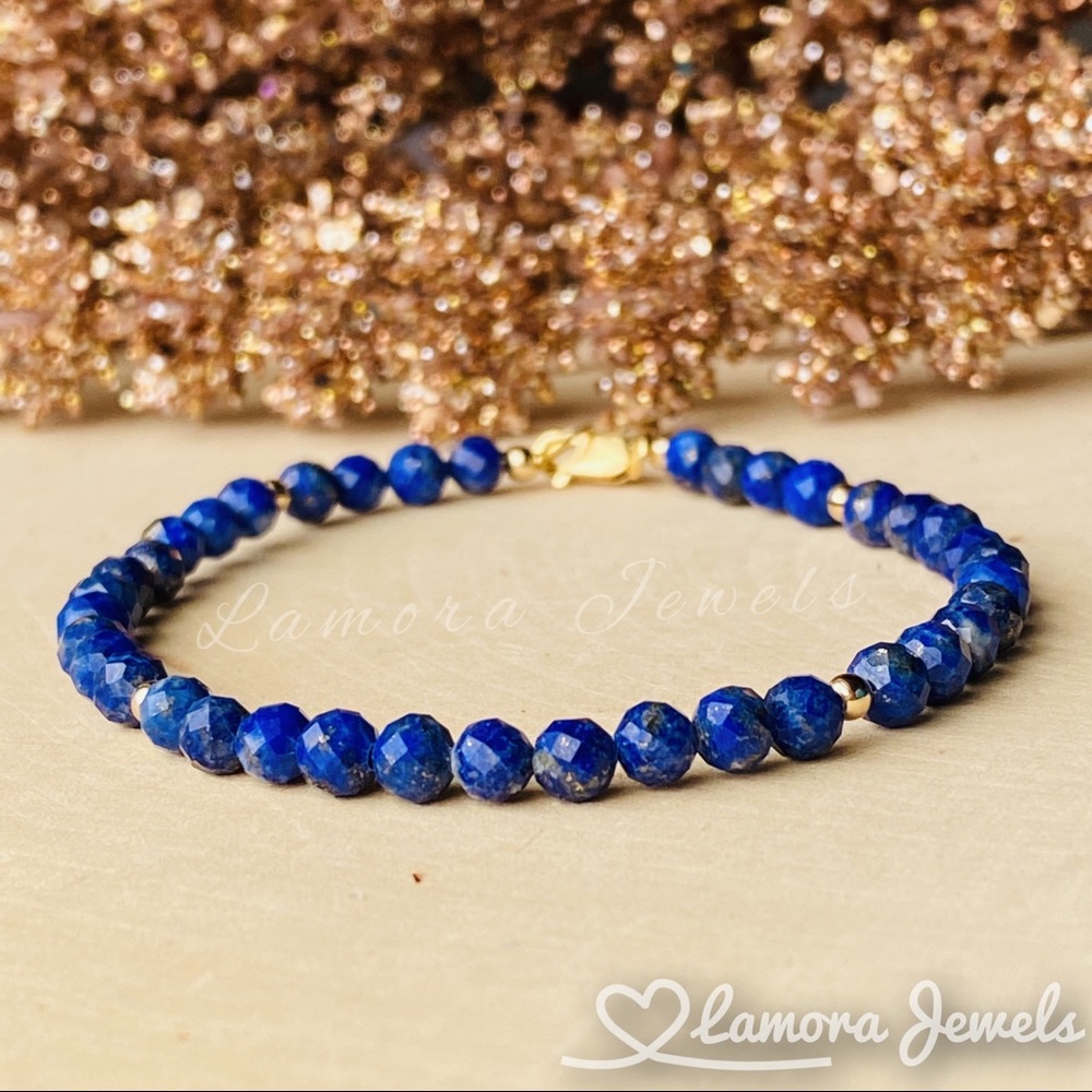 Lapis Lazuli Blue Stone Gemstone Gold Bracelet